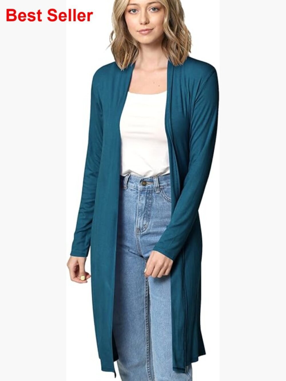Rayon Jersey Long Sleeve Open Front Drape Cardigan Duster